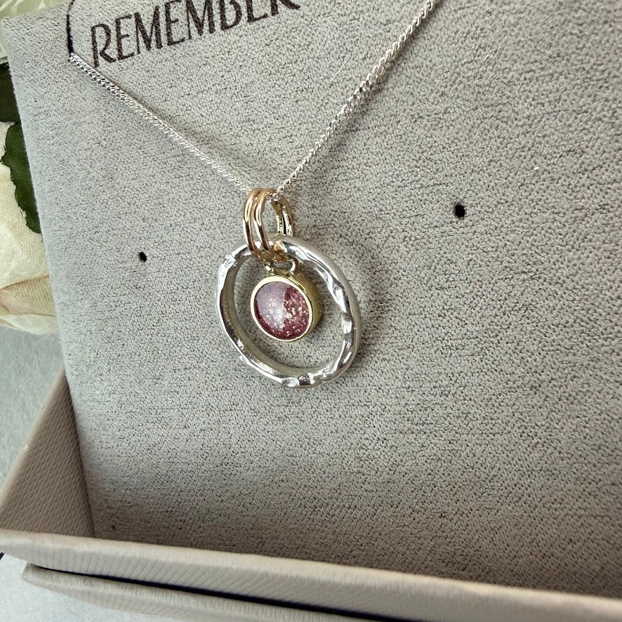 Sterling Silver / 9ct Gold Hammered Round Memorial Pendant