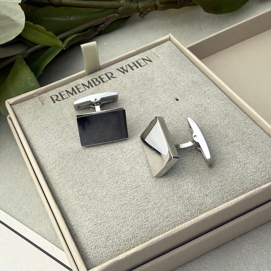 Stainless Steel Engraved / Personal Handwriting Rectangle Cufflinks