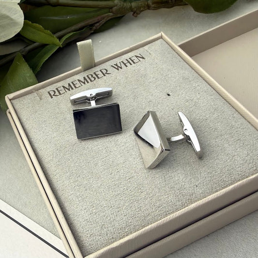 Stainless Steel Engraved / Personal Handwriting Rectangle Cufflinks