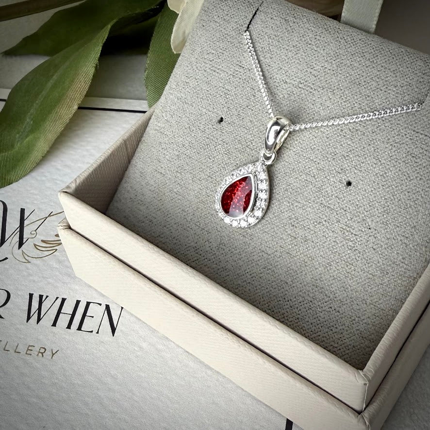 Sterling Silver Crystal Petite Teardrop Memorial Pendant