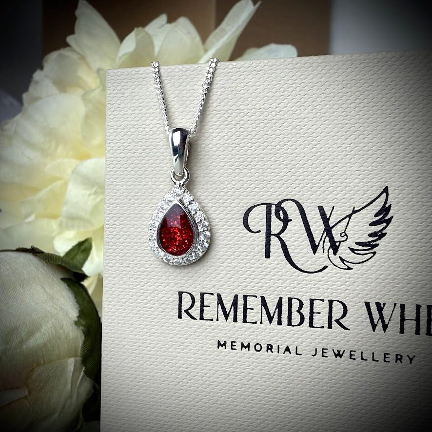 Sterling Silver Crystal Petite Teardrop Memorial Pendant