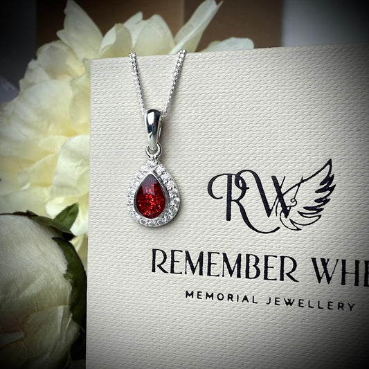 Sterling Silver Crystal Petite Teardrop Memorial Pendant