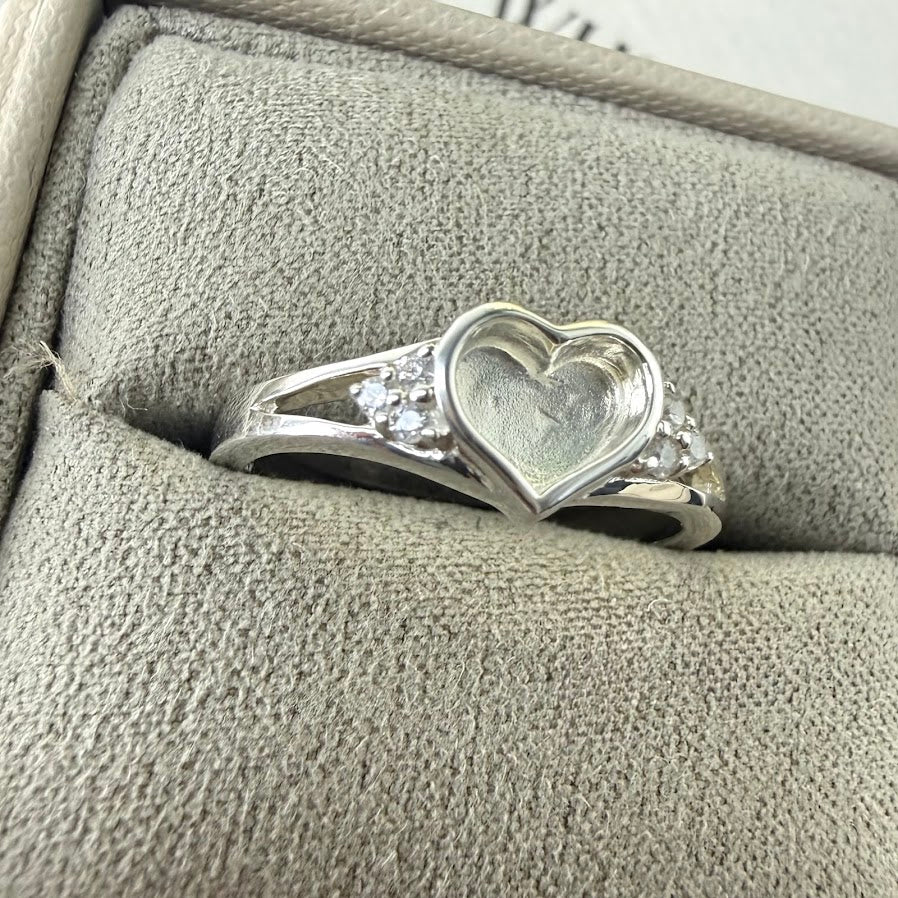 Sterling silver Double Crystal Heart Memorial Ring