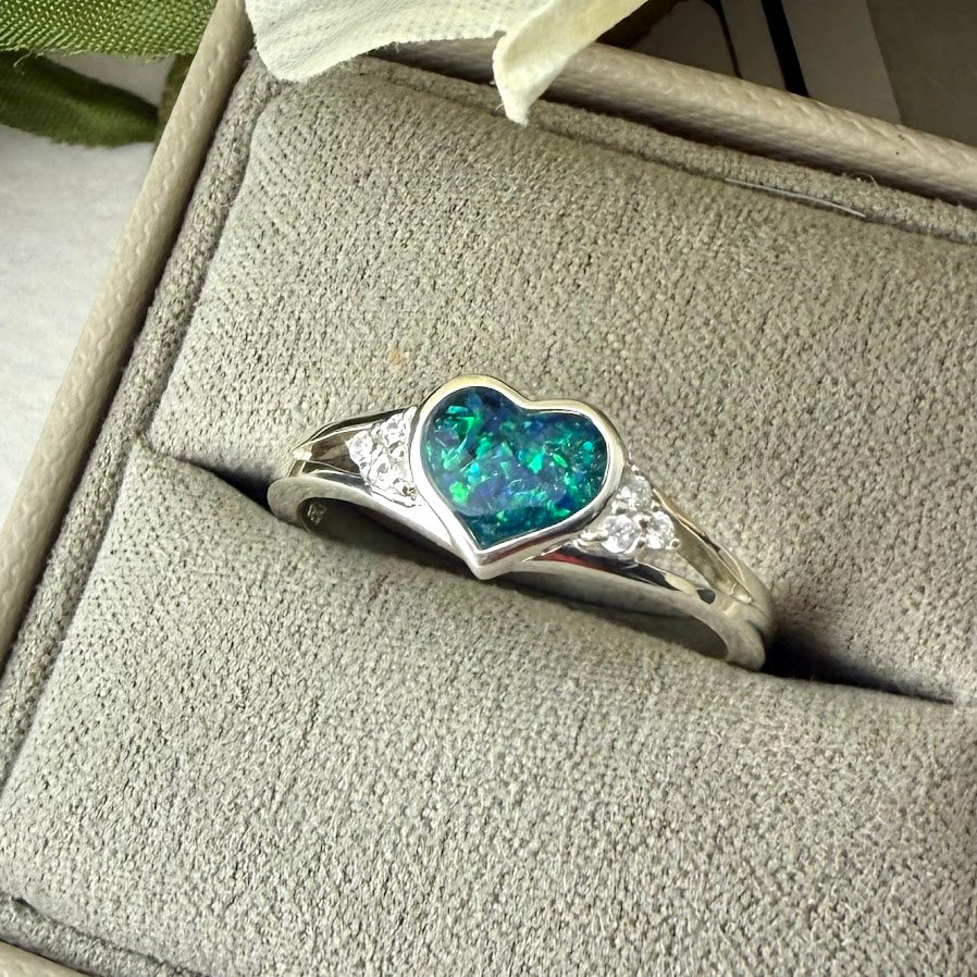 Sterling silver Double Crystal Heart Memorial Ring