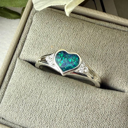 Sterling silver Double Crystal Heart Memorial Ring
