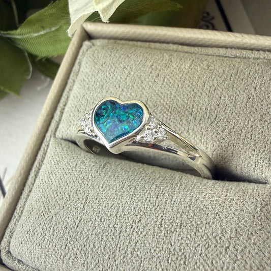 Sterling silver Double Crystal Heart Memorial Ring