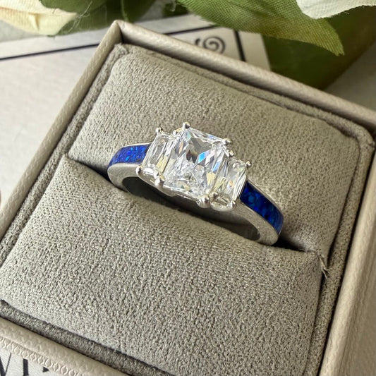 Sterling Silver Triple Emerald Cut Solitaire Memorial Ring