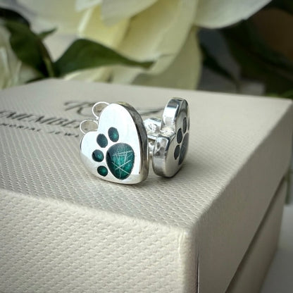 Sterling Silver Heart Paw Stud Memorial Earrings