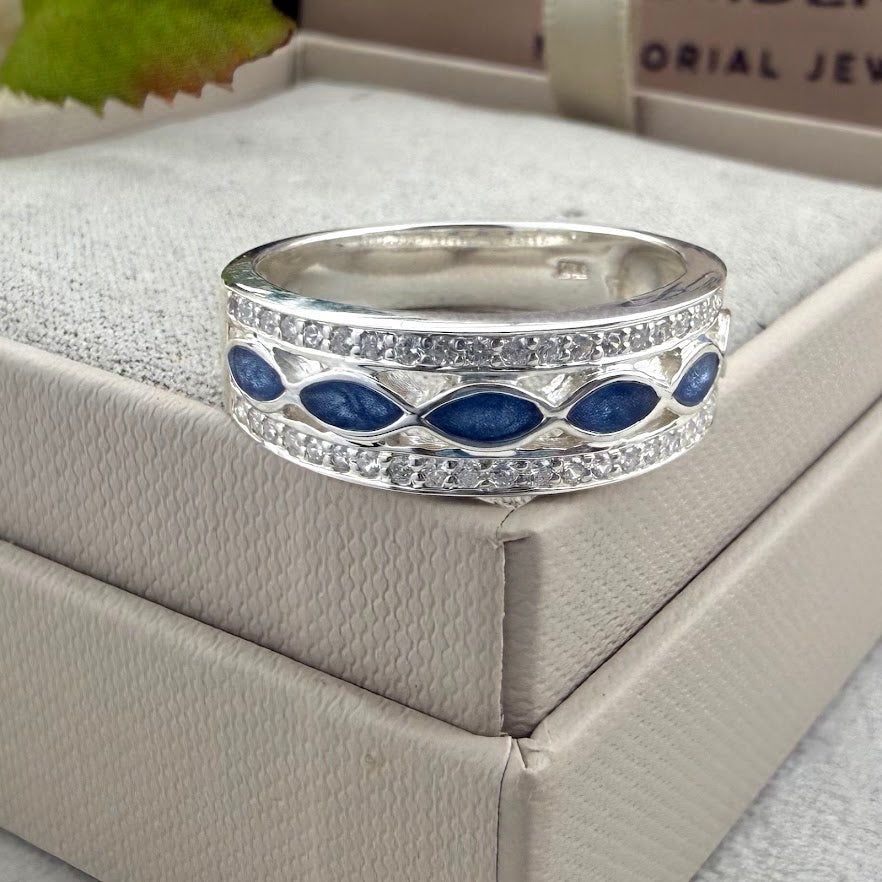 Sterling Silver 6mm Crystal Almond Channel Memorial Ring