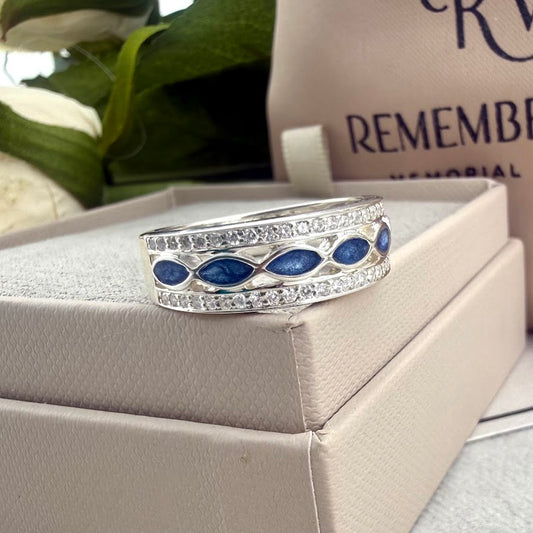 Sterling Silver 6mm Crystal Almond Channel Memorial Ring