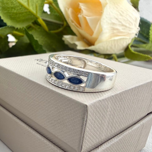 Sterling Silver 6mm Crystal Almond Channel Memorial Ring