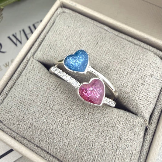 Sterling silver Crystal Double Heart Memorial Ring