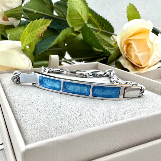 Stainless Steel 3 section Curb Memorial Bracelet