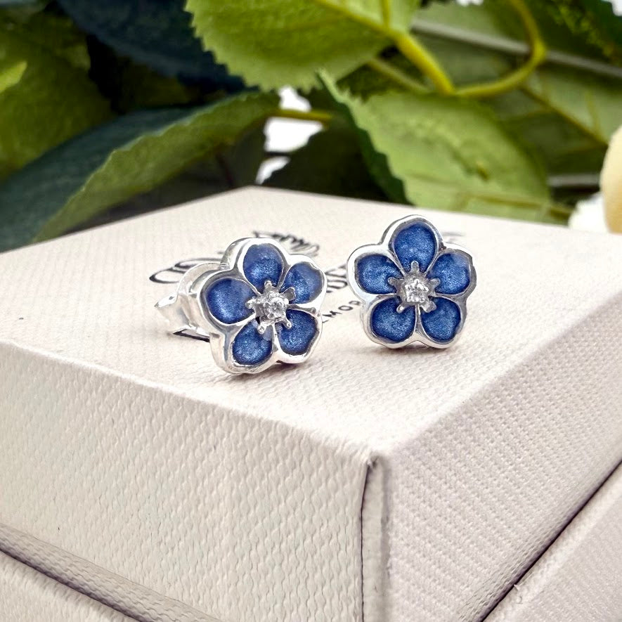Sterling Silver Forget me Not/Flower Stud Memorial Earrings
