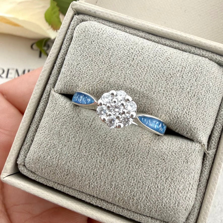Sterling Silver Crystal Cluster Memorial Ring