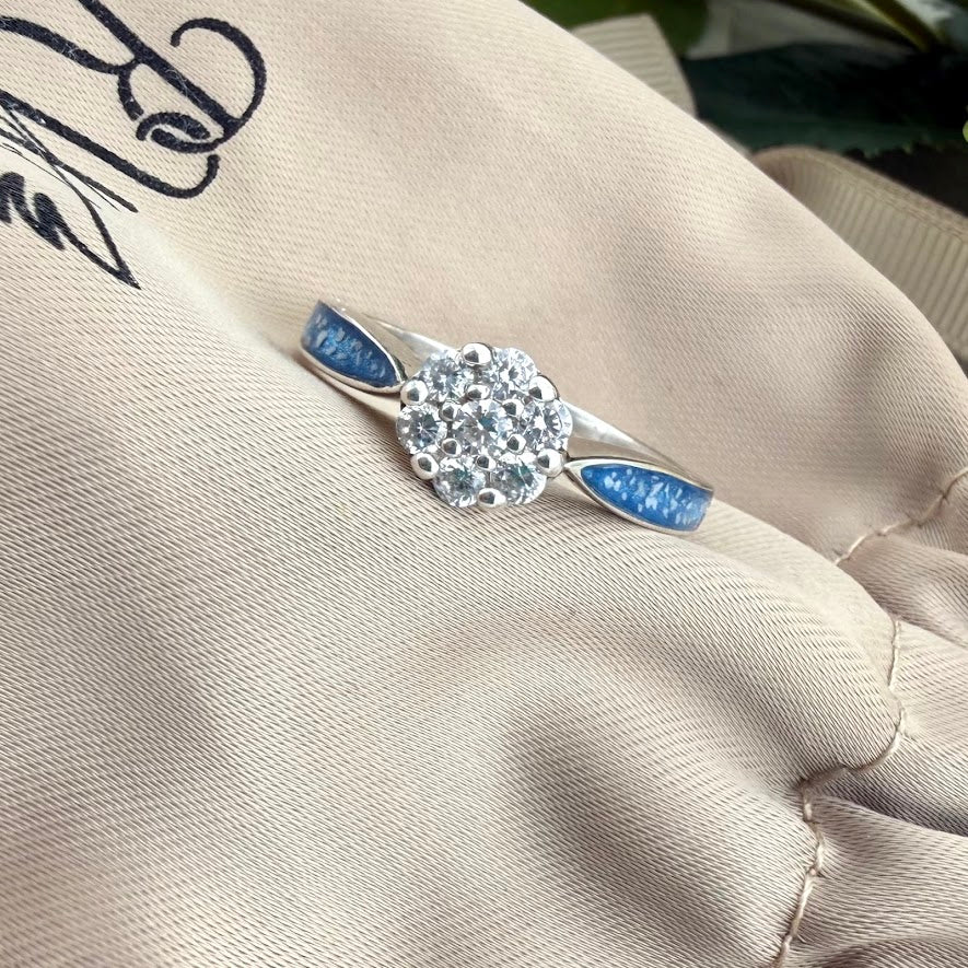 Sterling Silver Crystal Cluster Memorial Ring