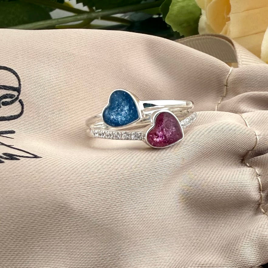 Sterling silver Crystal Double Heart Memorial Ring