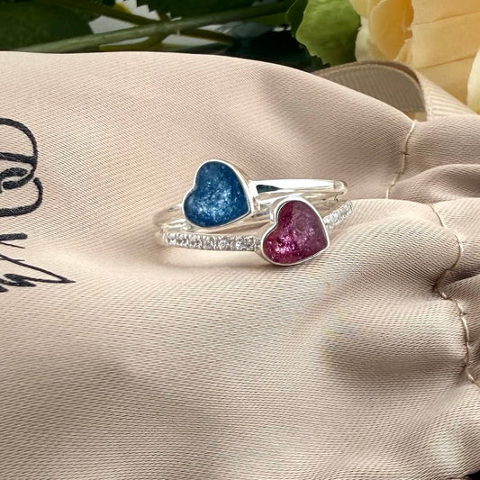 Sterling silver Crystal Double Heart Memorial Ring