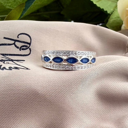 Sterling Silver 6mm Crystal Almond Channel Memorial Ring