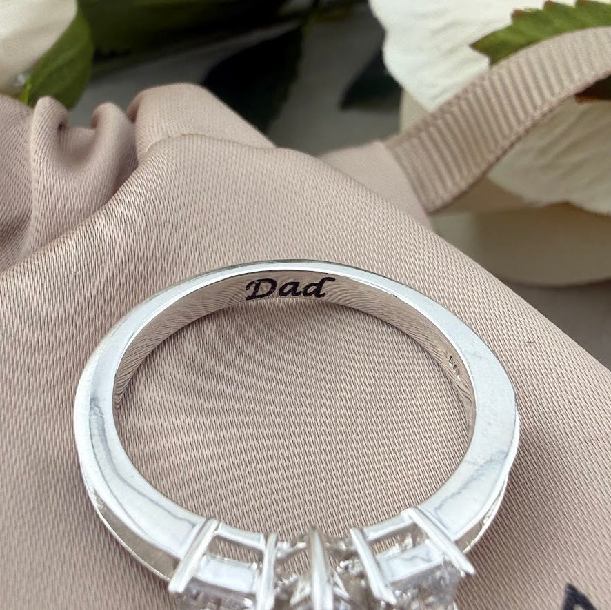 Sterling Silver Triple Emerald Cut Solitaire Memorial Ring