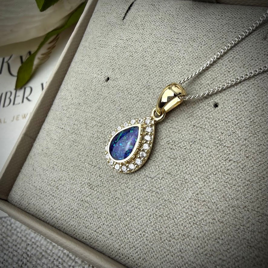 9ct Yellow Gold Crystal Teardrop Memorial Pendant