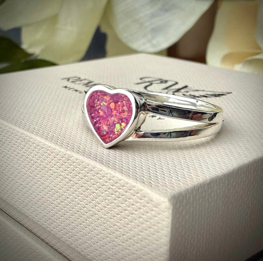 Sterling Silver Double Band Heart Memorial Ring - Size Q Only