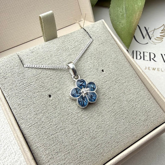 Sterling Silver Forget Me Not/ Flower Memorial Pendant