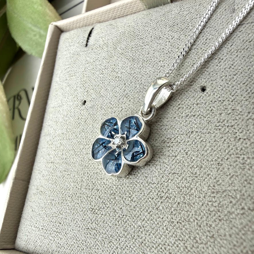 Sterling Silver Forget Me Not/ Flower Memorial Pendant
