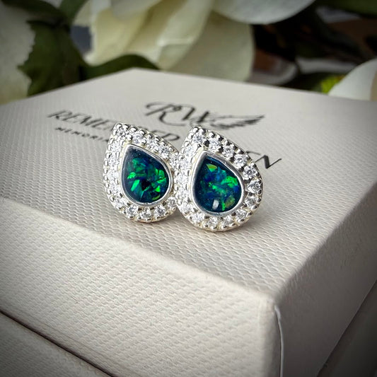 Sterling Silver Crystal Teardrop Stud Memorial Earrings