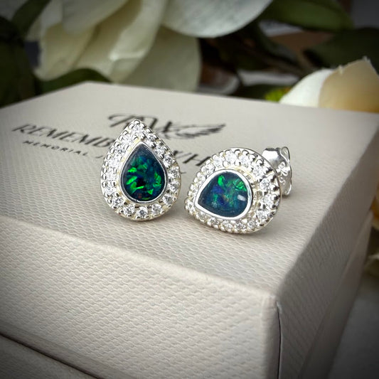 Sterling Silver Crystal Teardrop Stud Memorial Earrings