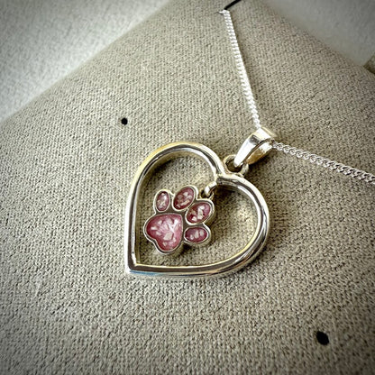 Sterling Silver Dangle Paw Heart Memorial Pendant
