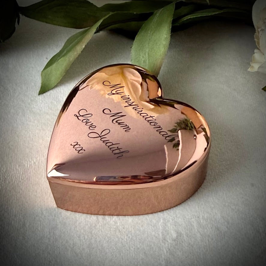 Engraved Rose Gold Heart keepsake Trinket Box