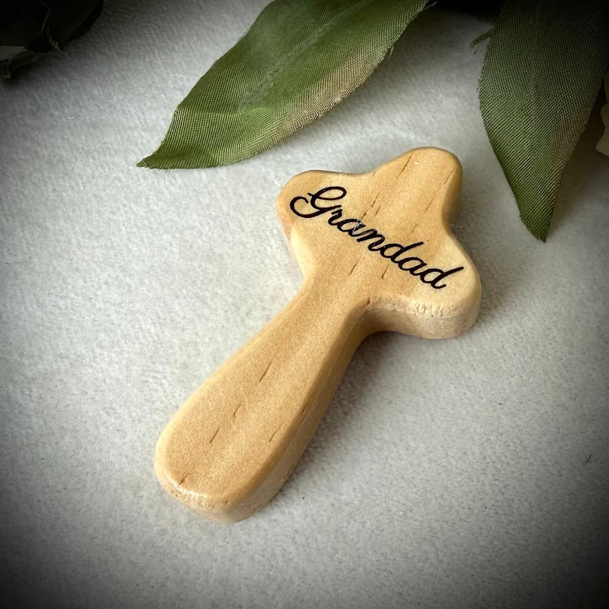 Engraved Wooden Cross Comfort Pebble