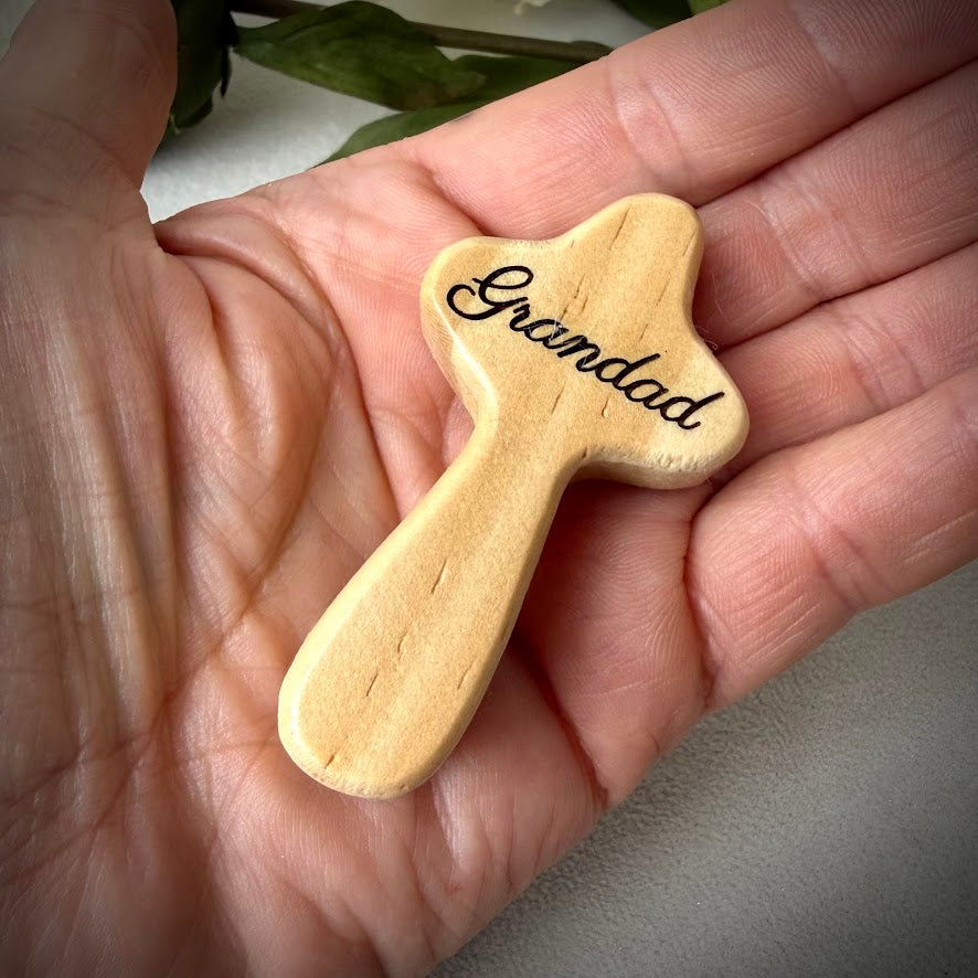 Engraved Wooden Cross Comfort Pebble