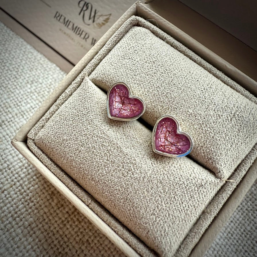 Sterling Silver Heart Stud Memorial Earrings