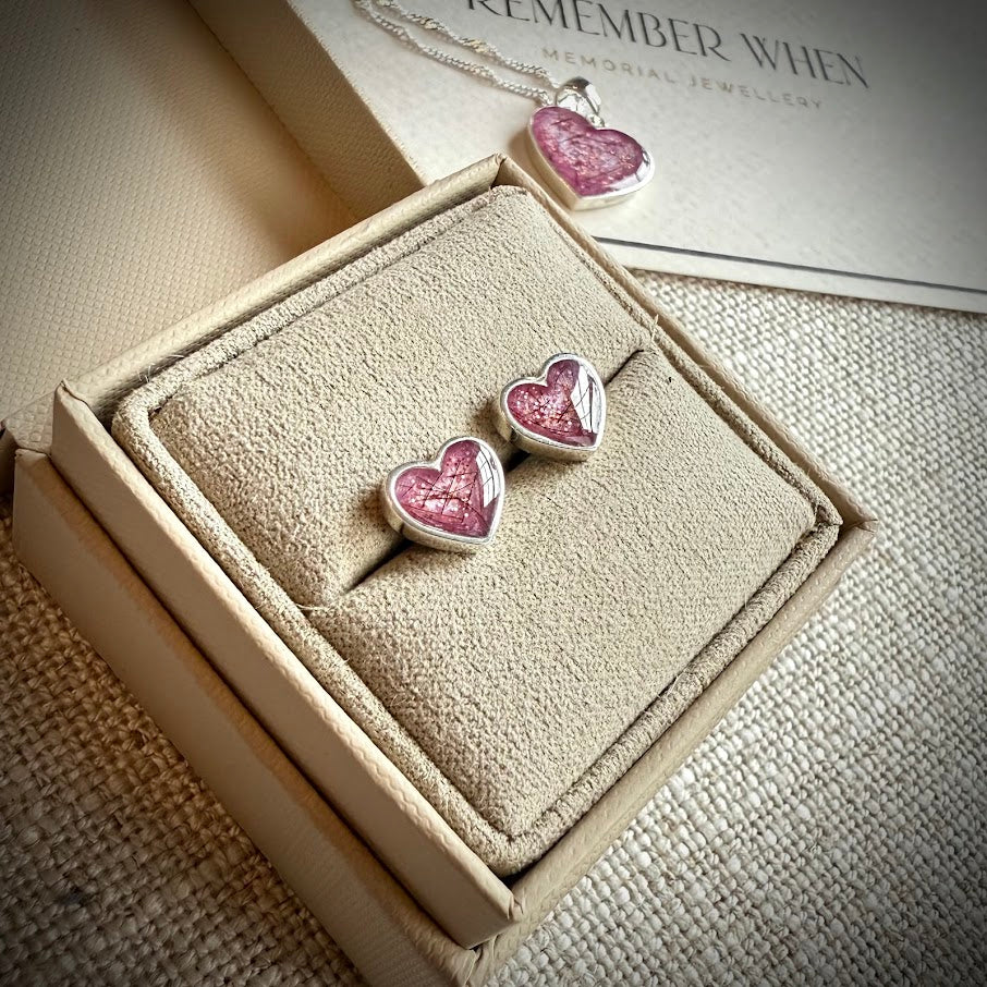 Sterling Silver Heart Stud Memorial Earrings