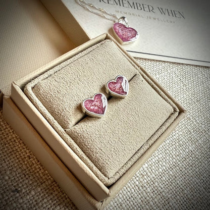 Sterling Silver Heart Stud Memorial Earrings