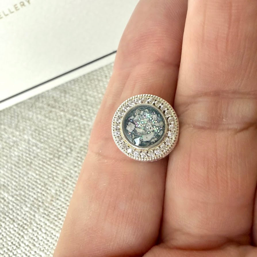 Sterling Silver Crystal Round Bracelet Memorial Charm