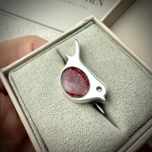 Sterling Silver Classic Robin Memorial Brooch/Pin