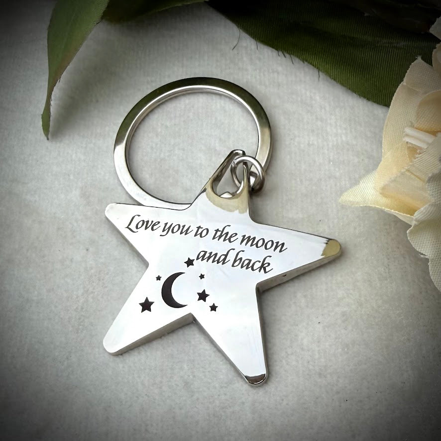 Engraved Stainless Star Keepsake Keyring