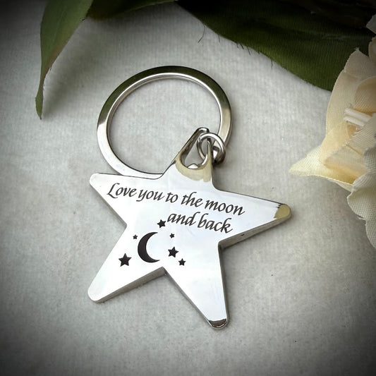 Engraved Stainless Star Keepsake Keyring