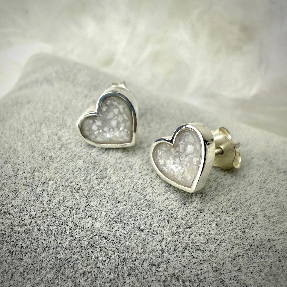 Sterling Silver Heart Stud Memorial Earrings