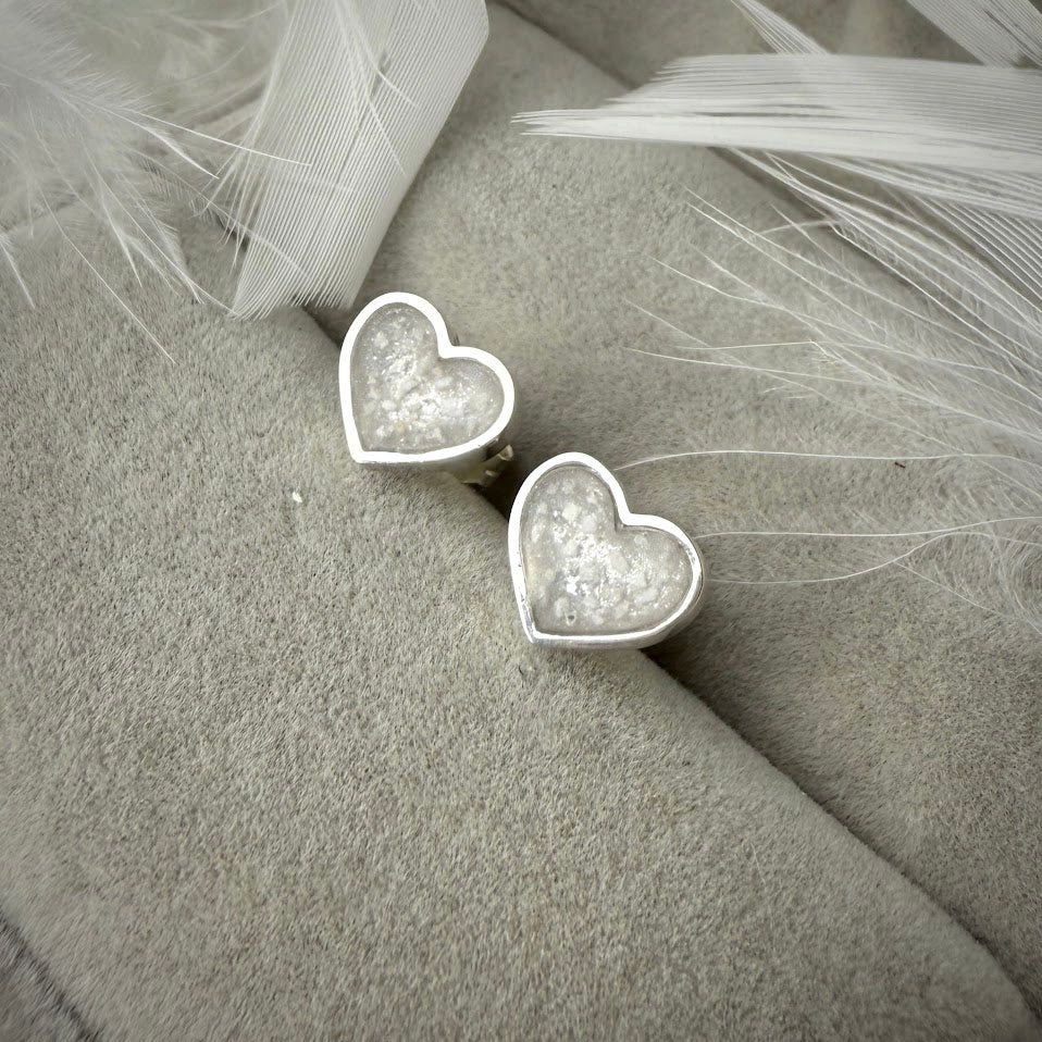 Sterling Silver Heart Stud Memorial Earrings