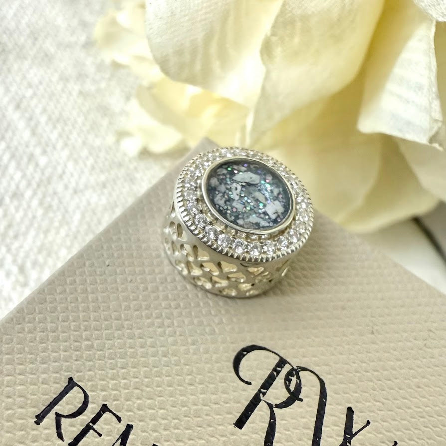Sterling Silver Crystal Round Bracelet Memorial Charm