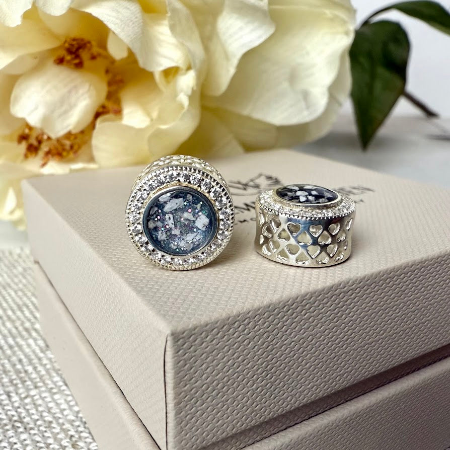 Sterling Silver Crystal Round Bracelet Memorial Charm
