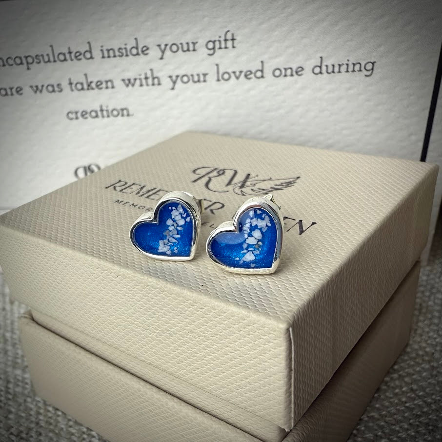 Sterling Silver Heart Stud Memorial Earrings