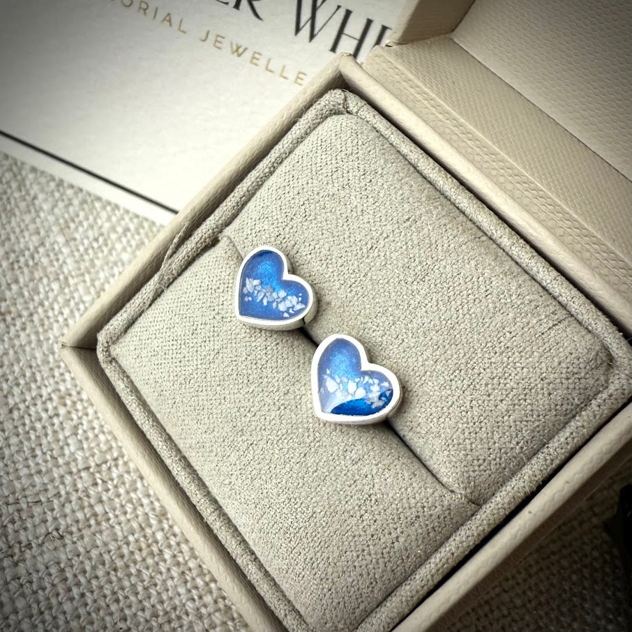 Sterling Silver Heart Stud Memorial Earrings