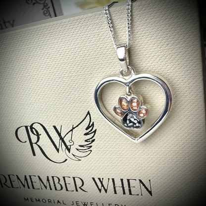 Sterling Silver Dangle Paw Heart Memorial Pendant