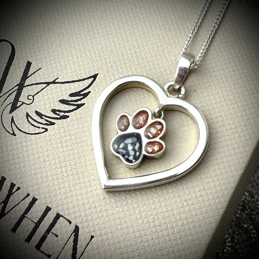 Sterling Silver Dangle Paw Heart Memorial Pendant