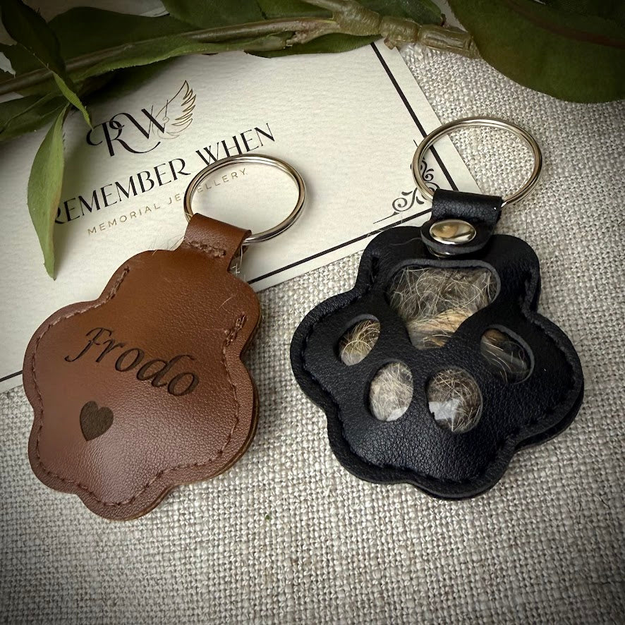 Engraved Coloured Paw Fur Keyring